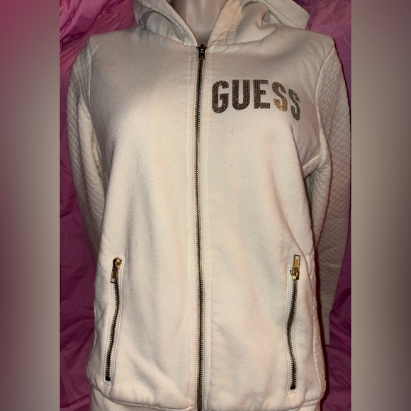 Guess white gold rhinestone bling hoodie size medium - Picture 1 of 2